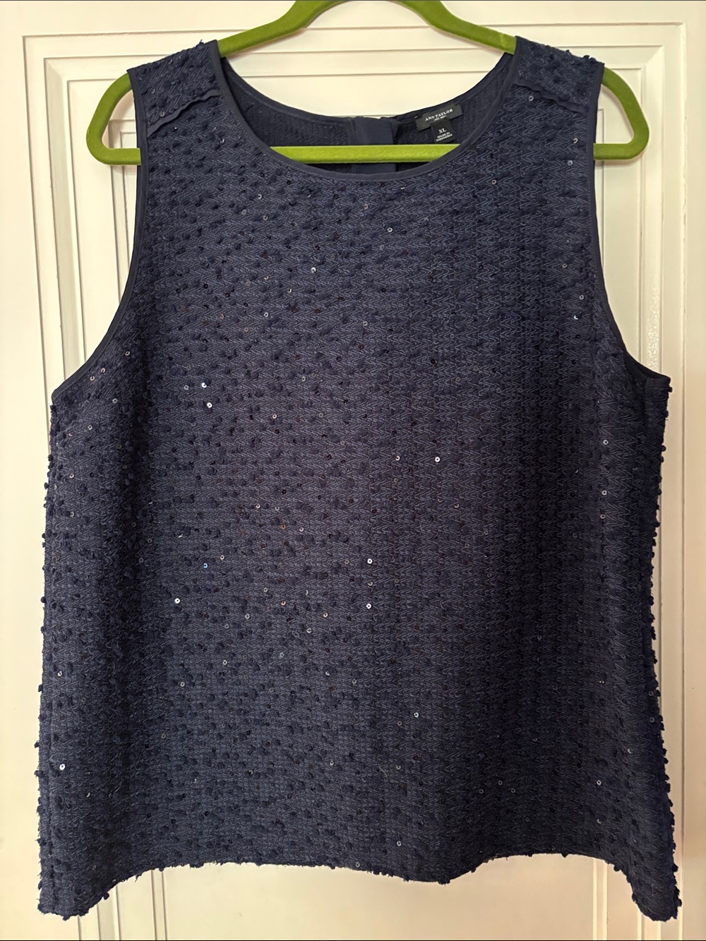 Sleeveless Navy Sequin Textured Shell Top Ann Taylor XL